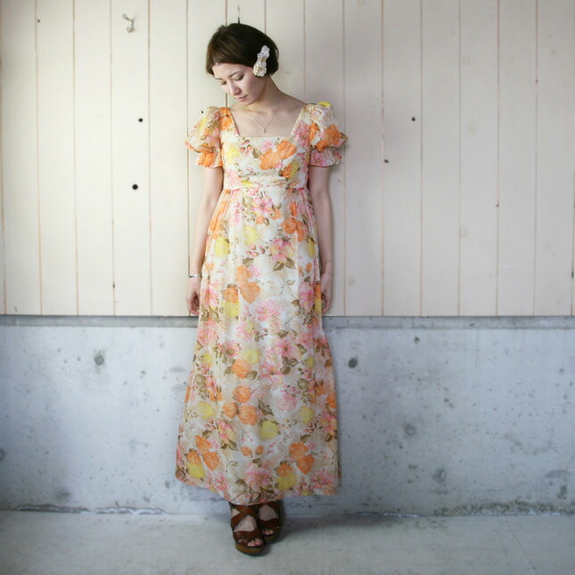 楽天市場】70年代 花柄 ロングワンピース【中古】マキシドレス