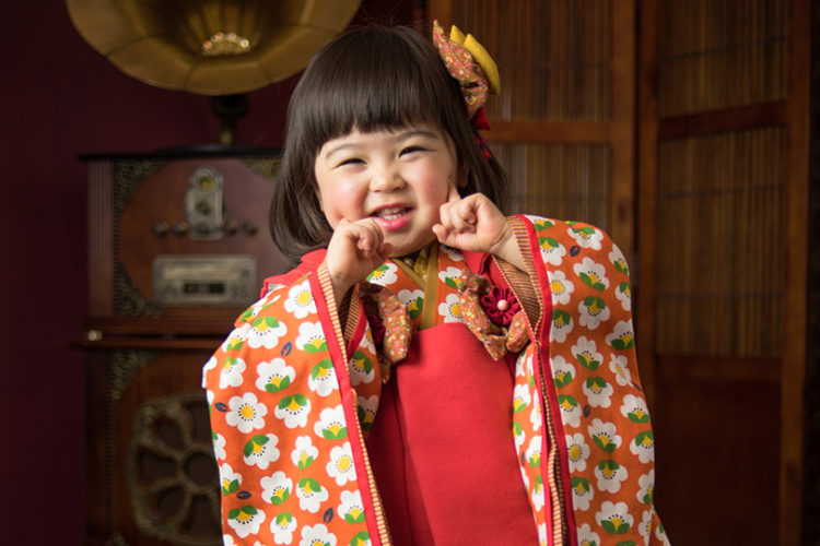 3歳 レトロ橙色 | つくば市のレトロ七五三撮影ハイカラ アンティーク