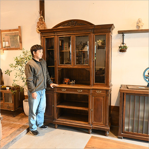 明治時代 アンティーク サイドボード 英国 ガラスキャビネット 飾り棚