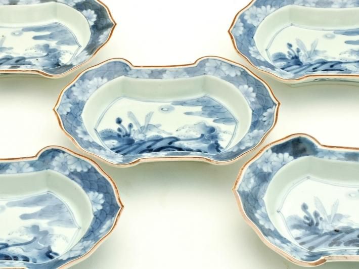 浜野まゆみ 染付兎紋分銅形皿 五客揃 - 草堂