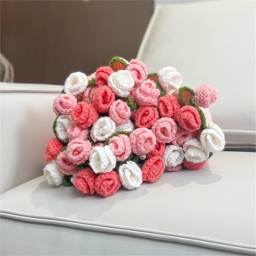 Amazon｜ピンクの花束ブランケット、手作りかぎ針編みの花ブランケット