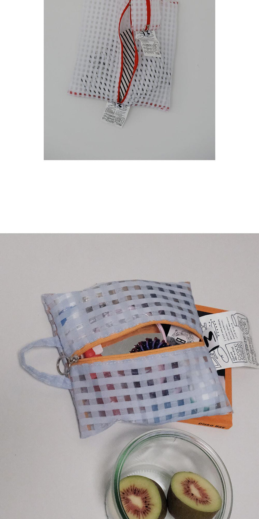 MINMIN·ミンミン | Glossy Cross Stripes Pouch (Sky Orange) – mmesh