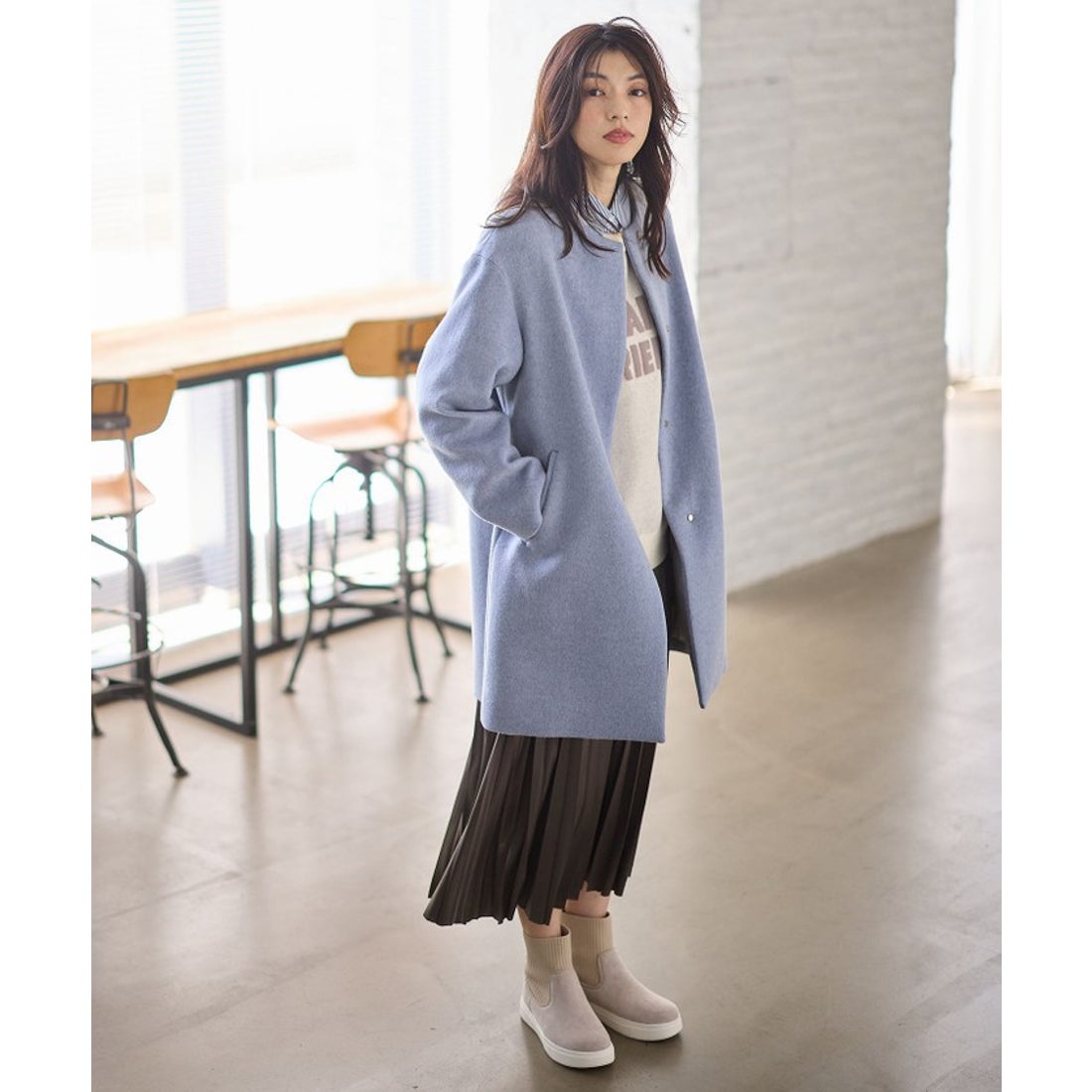 エニィ ANY 【防風裏地】カシミヤブレンドコート （グレンチェック