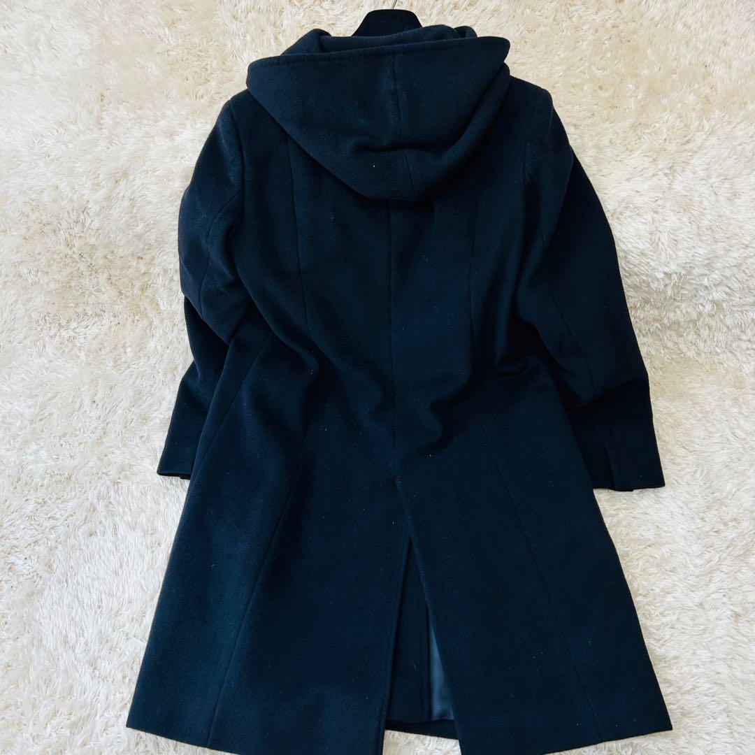 23区 大きめ ウールアンゴラビーバーフーデットコート 40 ネイビー