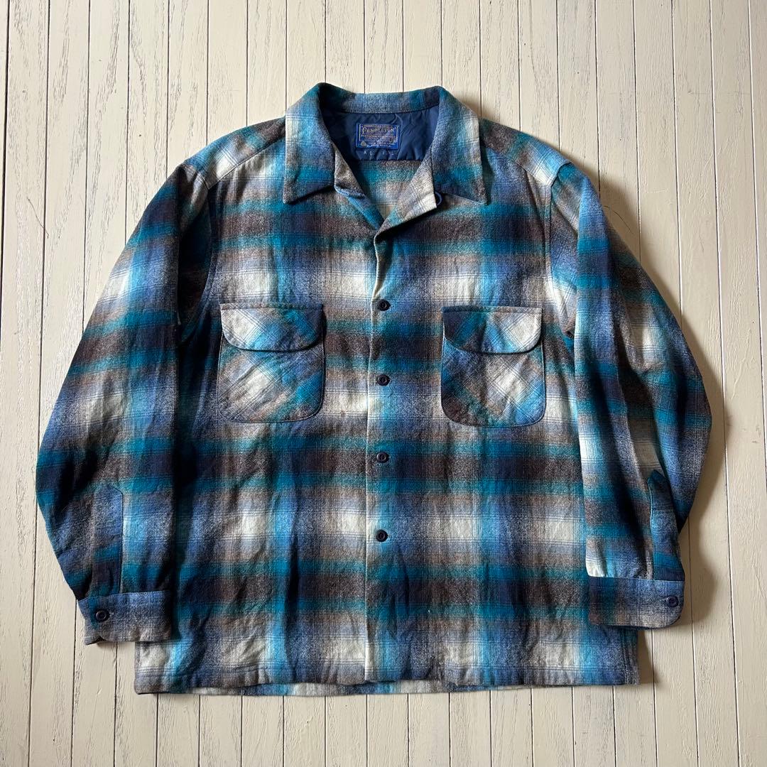 ド級スペシャル 70s ペンドルトン ボードシャツ 青オンブレ USA製 FJ氏 70s PENDLETON ペンドルトン ボードシャツ ウールシャツ オープン