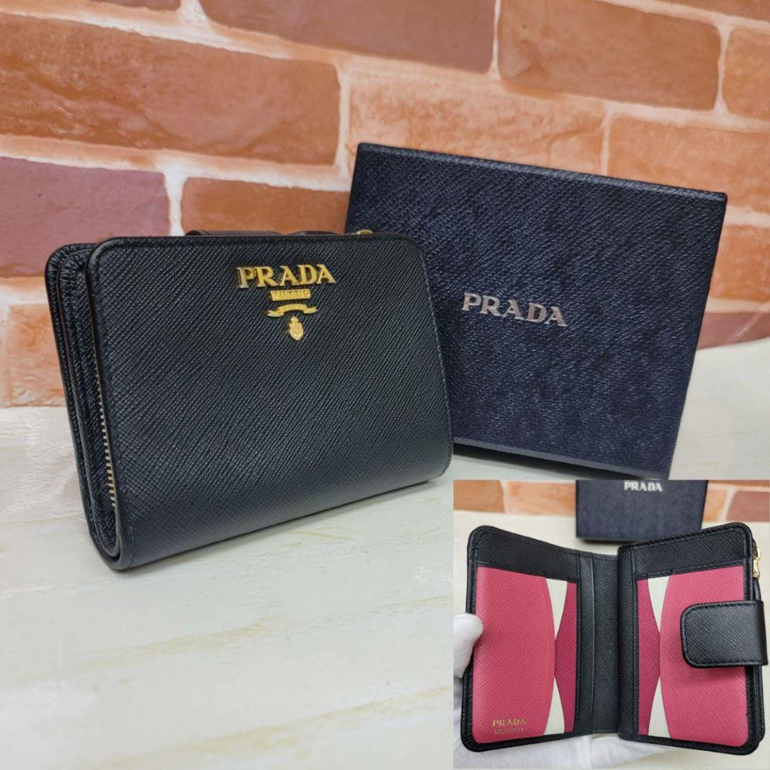 希少 美品PRADA☆鑑定済☆サフィアーノ 黒バイカラー プラダ財布
