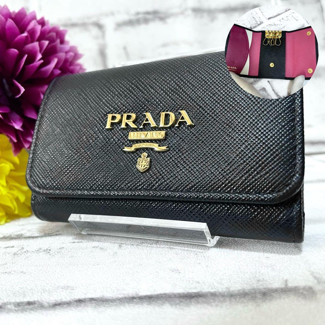 美品✨プラダ　4連キーケース　バイカラー　RFIDタグ　現行　黒 PRADA（プラダ） キーケース SAFFIANO MULTICOLOR 4連 KR付/NERO+
